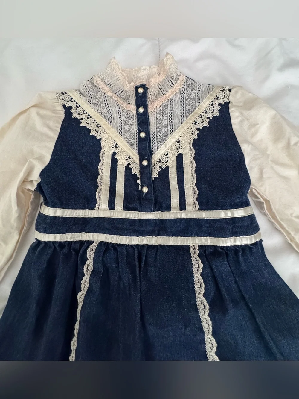 Gunne Sax Navy and Cream Lace Trim Girls' Dress